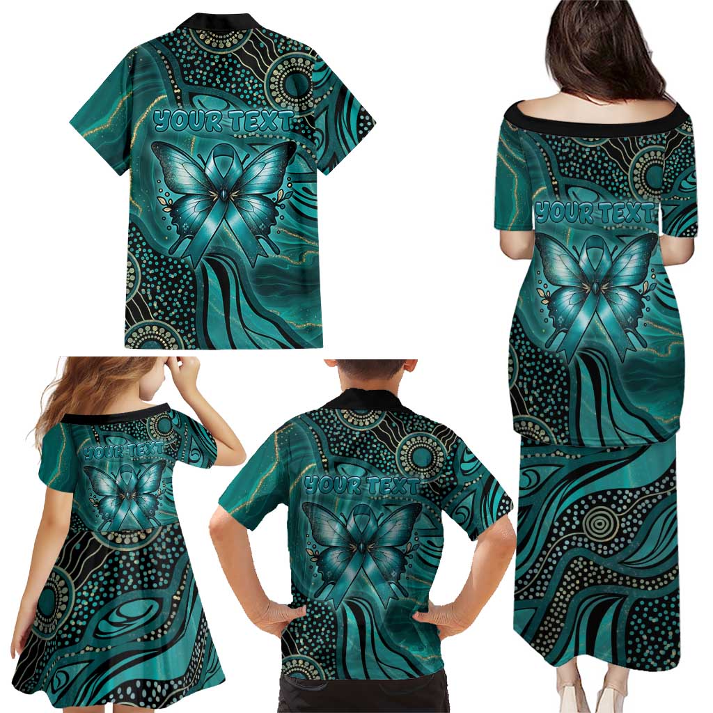 Personalised Ovarian Cancer Awareness Family Matching Puletasi and Hawaiian Shirt This Is What A Fighter Looks Like