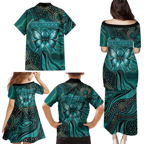 Personalised Ovarian Cancer Awareness Family Matching Puletasi and Hawaiian Shirt This Is What A Fighter Looks Like