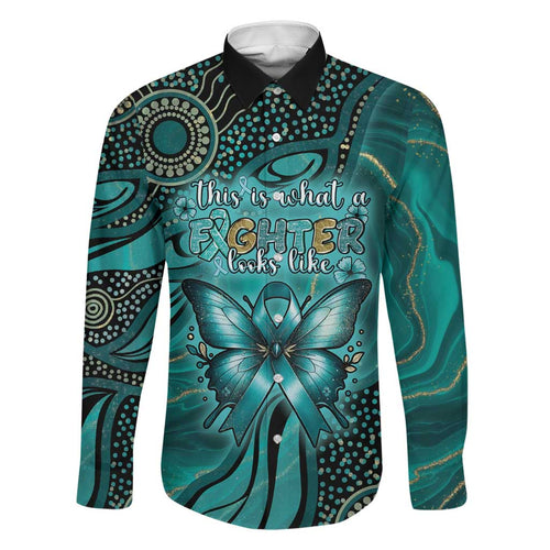 Personalised Ovarian Cancer Awareness Family Matching Puletasi and Hawaiian Shirt This Is What A Fighter Looks Like