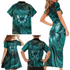 Personalised Ovarian Cancer Awareness Family Matching Short Sleeve Bodycon Dress and Hawaiian Shirt This Is What A Fighter Looks Like