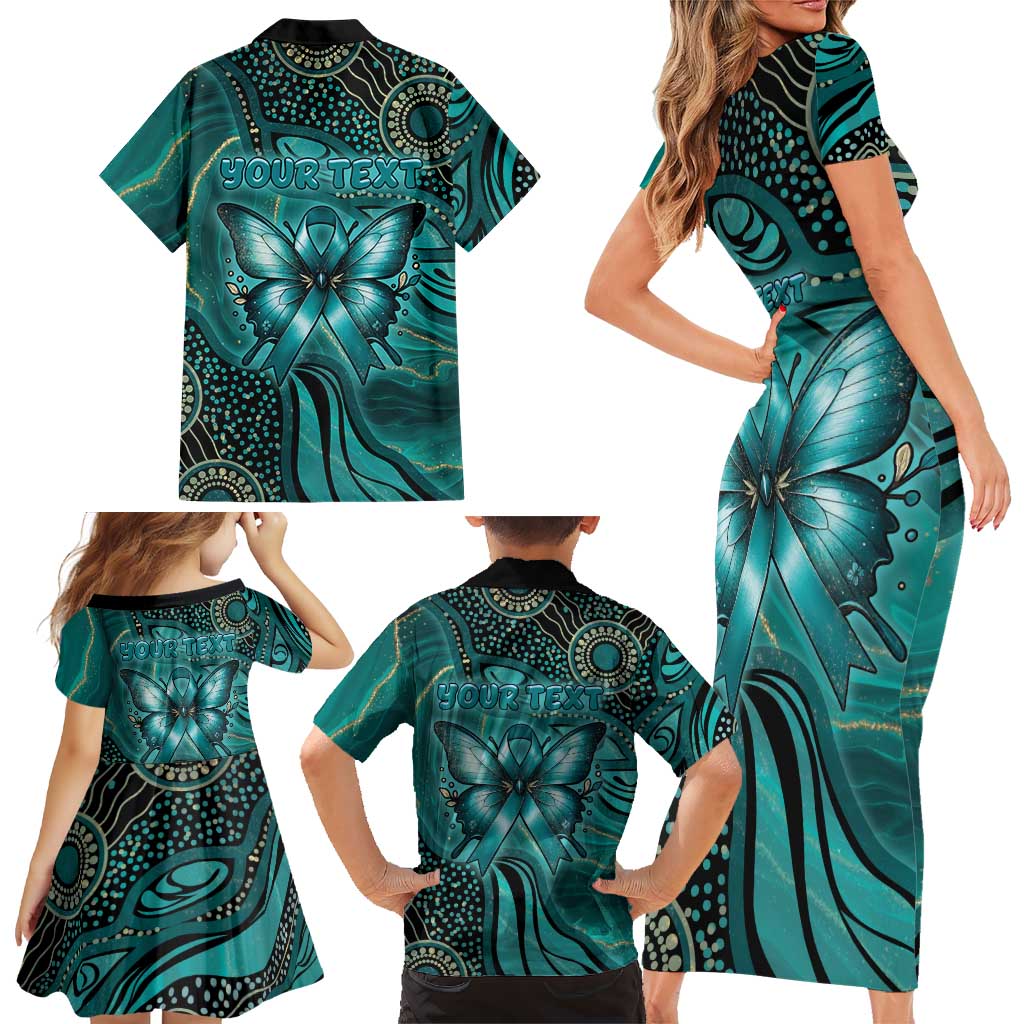Personalised Ovarian Cancer Awareness Family Matching Short Sleeve Bodycon Dress and Hawaiian Shirt This Is What A Fighter Looks Like