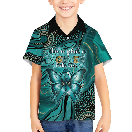 Personalised Ovarian Cancer Awareness Family Matching Short Sleeve Bodycon Dress and Hawaiian Shirt This Is What A Fighter Looks Like