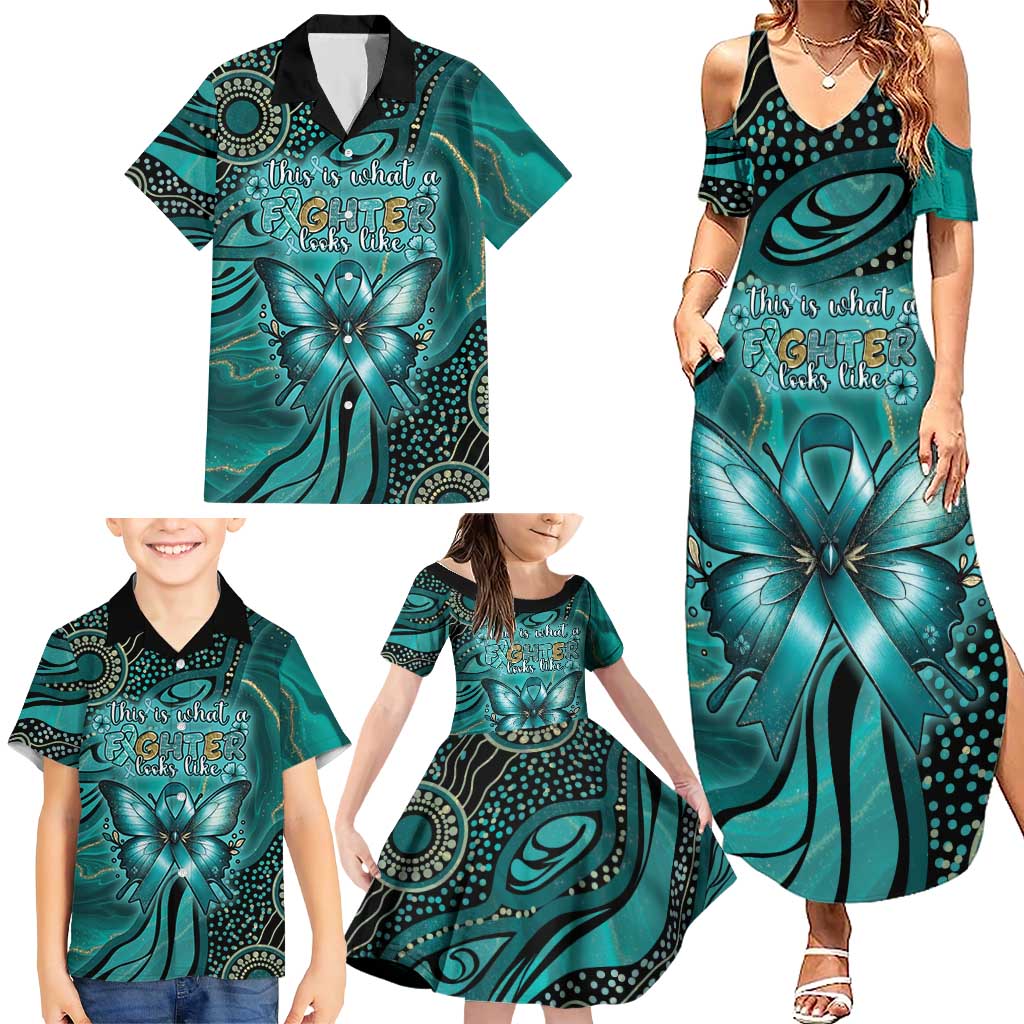 Personalised Ovarian Cancer Awareness Family Matching Summer Maxi Dress and Hawaiian Shirt This Is What A Fighter Looks Like