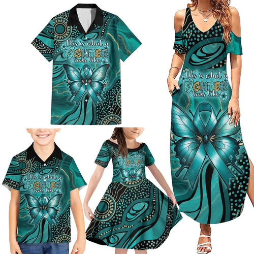 Personalised Ovarian Cancer Awareness Family Matching Summer Maxi Dress and Hawaiian Shirt This Is What A Fighter Looks Like