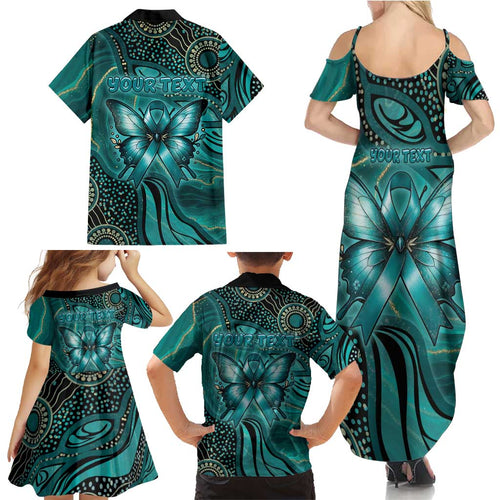 Personalised Ovarian Cancer Awareness Family Matching Summer Maxi Dress and Hawaiian Shirt This Is What A Fighter Looks Like