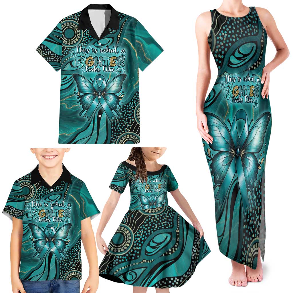 Personalised Ovarian Cancer Awareness Family Matching Tank Maxi Dress and Hawaiian Shirt This Is What A Fighter Looks Like