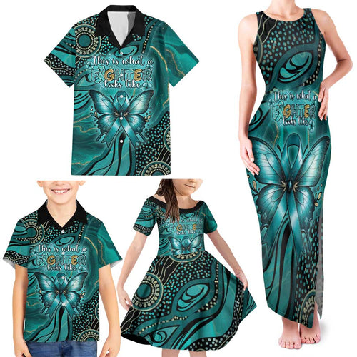 Personalised Ovarian Cancer Awareness Family Matching Tank Maxi Dress and Hawaiian Shirt This Is What A Fighter Looks Like