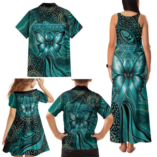 Personalised Ovarian Cancer Awareness Family Matching Tank Maxi Dress and Hawaiian Shirt This Is What A Fighter Looks Like