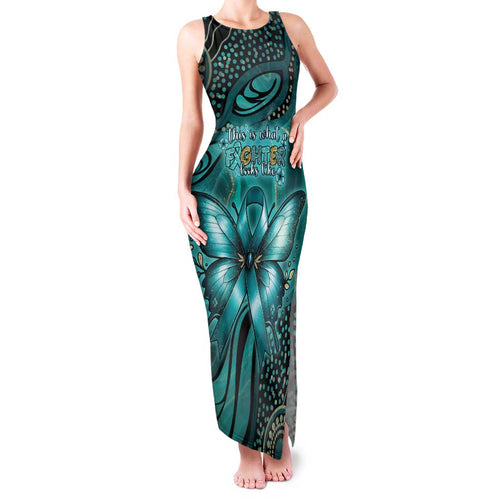 Personalised Ovarian Cancer Awareness Family Matching Tank Maxi Dress and Hawaiian Shirt This Is What A Fighter Looks Like
