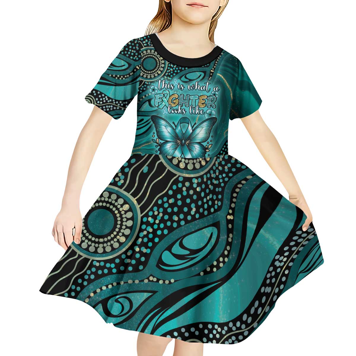 Personalised Ovarian Cancer Awareness Kid Short Sleeve Dress This Is What A Fighter Looks Like