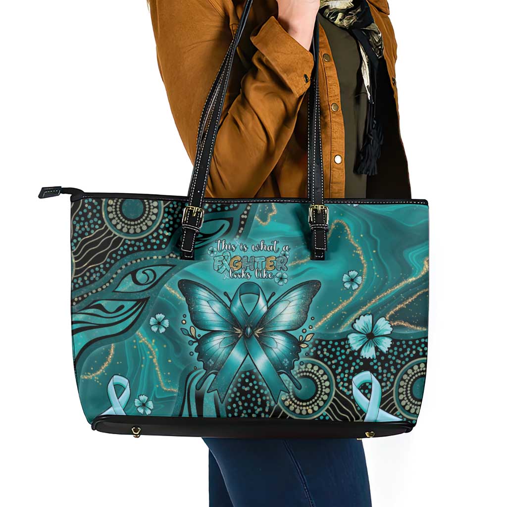 Ovarian Cancer Awareness Leather Tote Bag This Is What A Fighter Looks Like