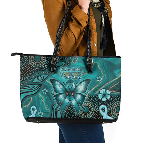 Ovarian Cancer Awareness Leather Tote Bag This Is What A Fighter Looks Like