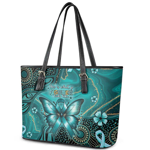 Ovarian Cancer Awareness Leather Tote Bag This Is What A Fighter Looks Like
