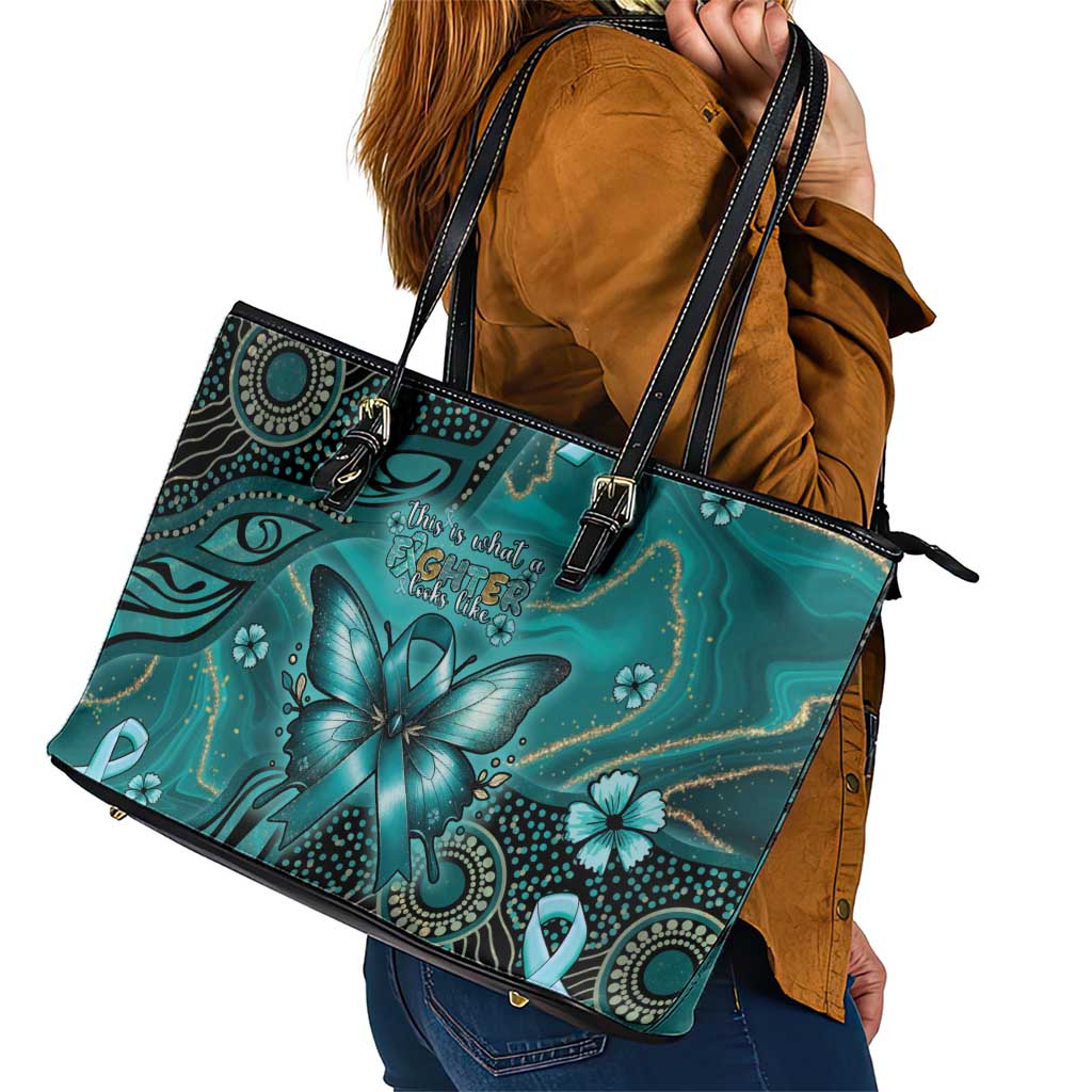 Ovarian Cancer Awareness Leather Tote Bag This Is What A Fighter Looks Like