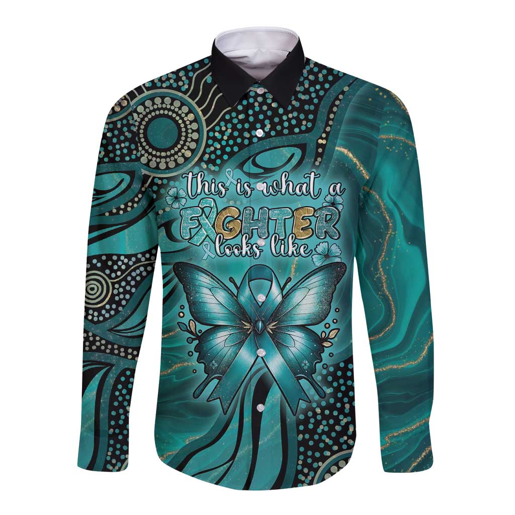 Personalised Ovarian Cancer Awareness Long Sleeve Button Shirt This Is What A Fighter Looks Like