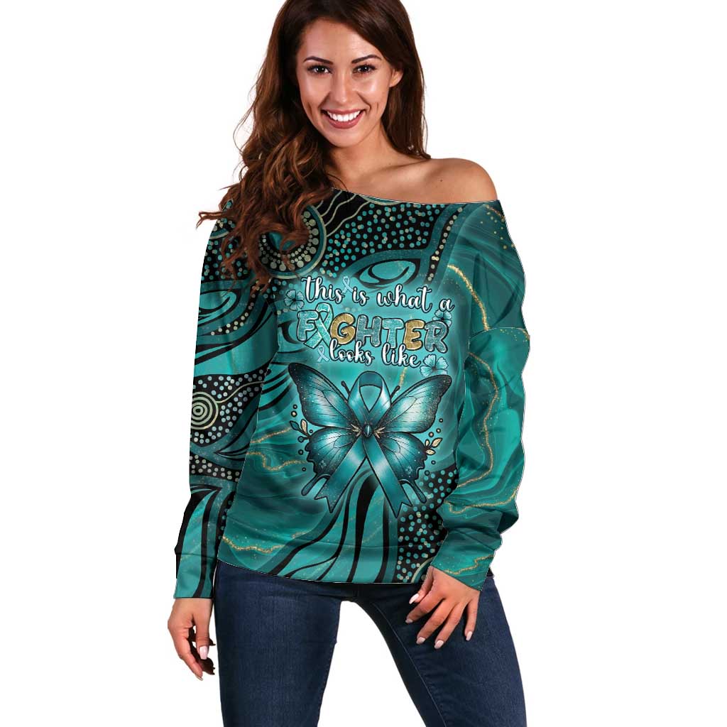Personalised Ovarian Cancer Awareness Off Shoulder Sweater This Is What A Fighter Looks Like