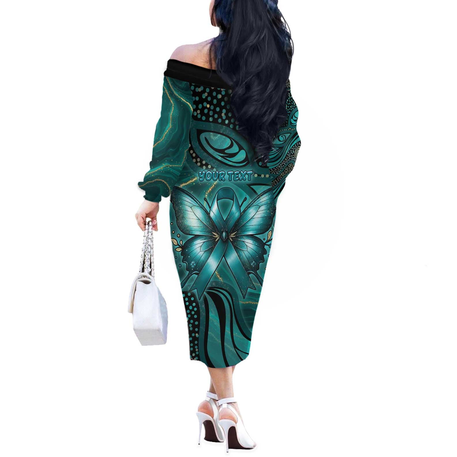 Personalised Ovarian Cancer Awareness Off The Shoulder Long Sleeve Dress This Is What A Fighter Looks Like