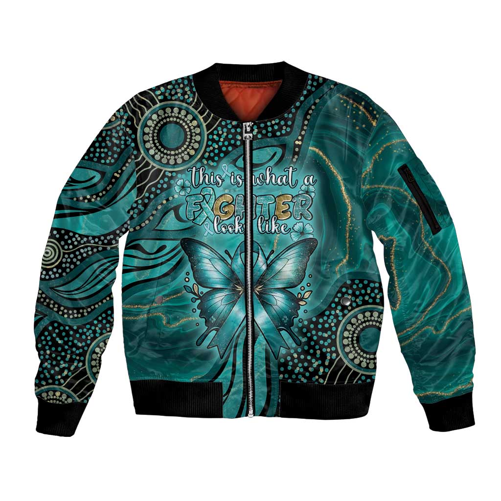 Personalised Ovarian Cancer Awareness Sleeve Zip Bomber Jacket This Is What A Fighter Looks Like