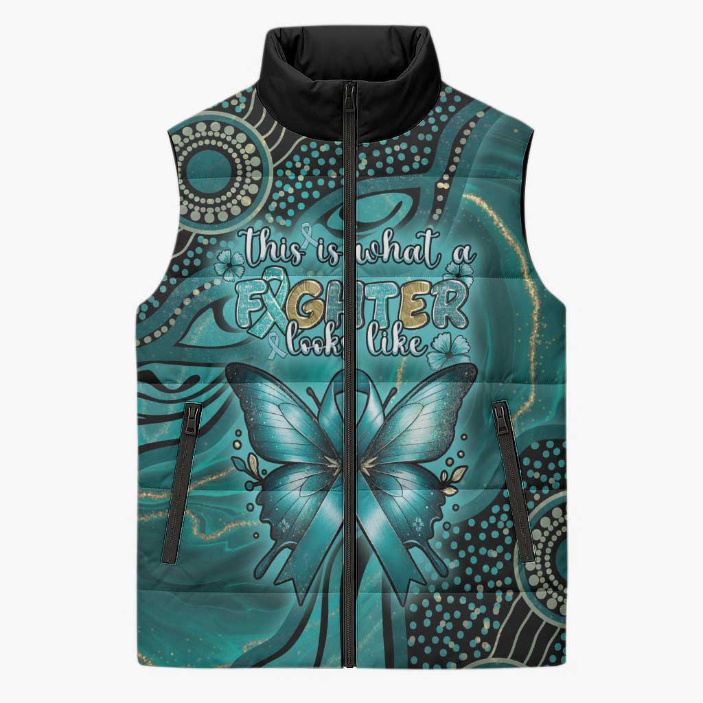Personalised Ovarian Cancer Awareness Sleeveless Puffer Jacket This Is What A Fighter Looks Like