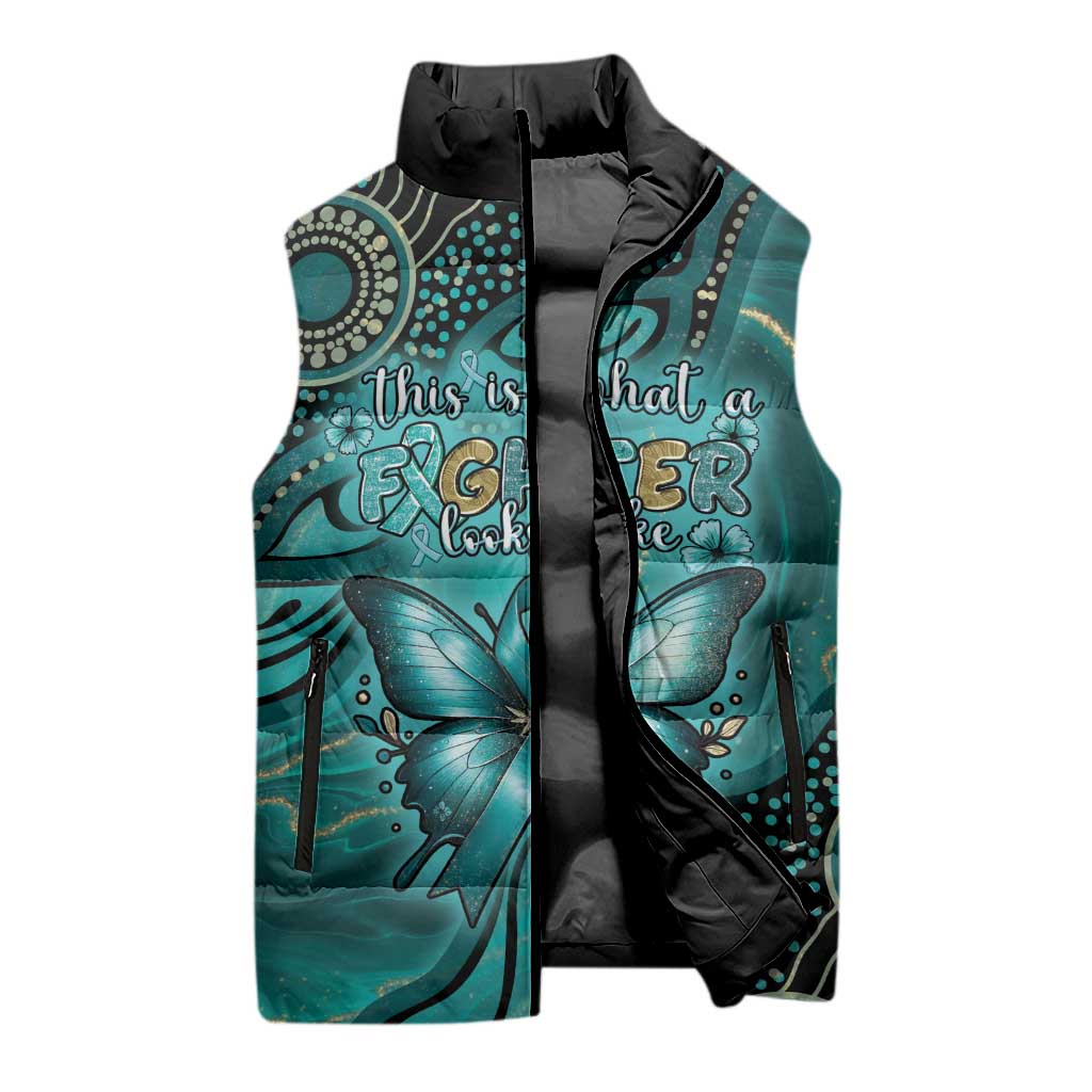 Personalised Ovarian Cancer Awareness Sleeveless Puffer Jacket This Is What A Fighter Looks Like