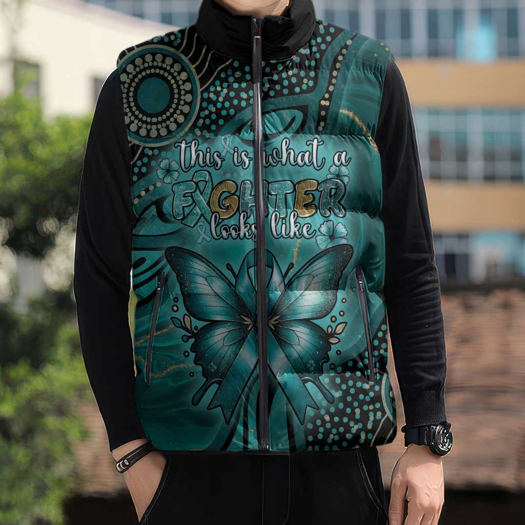 Personalised Ovarian Cancer Awareness Sleeveless Puffer Jacket This Is What A Fighter Looks Like