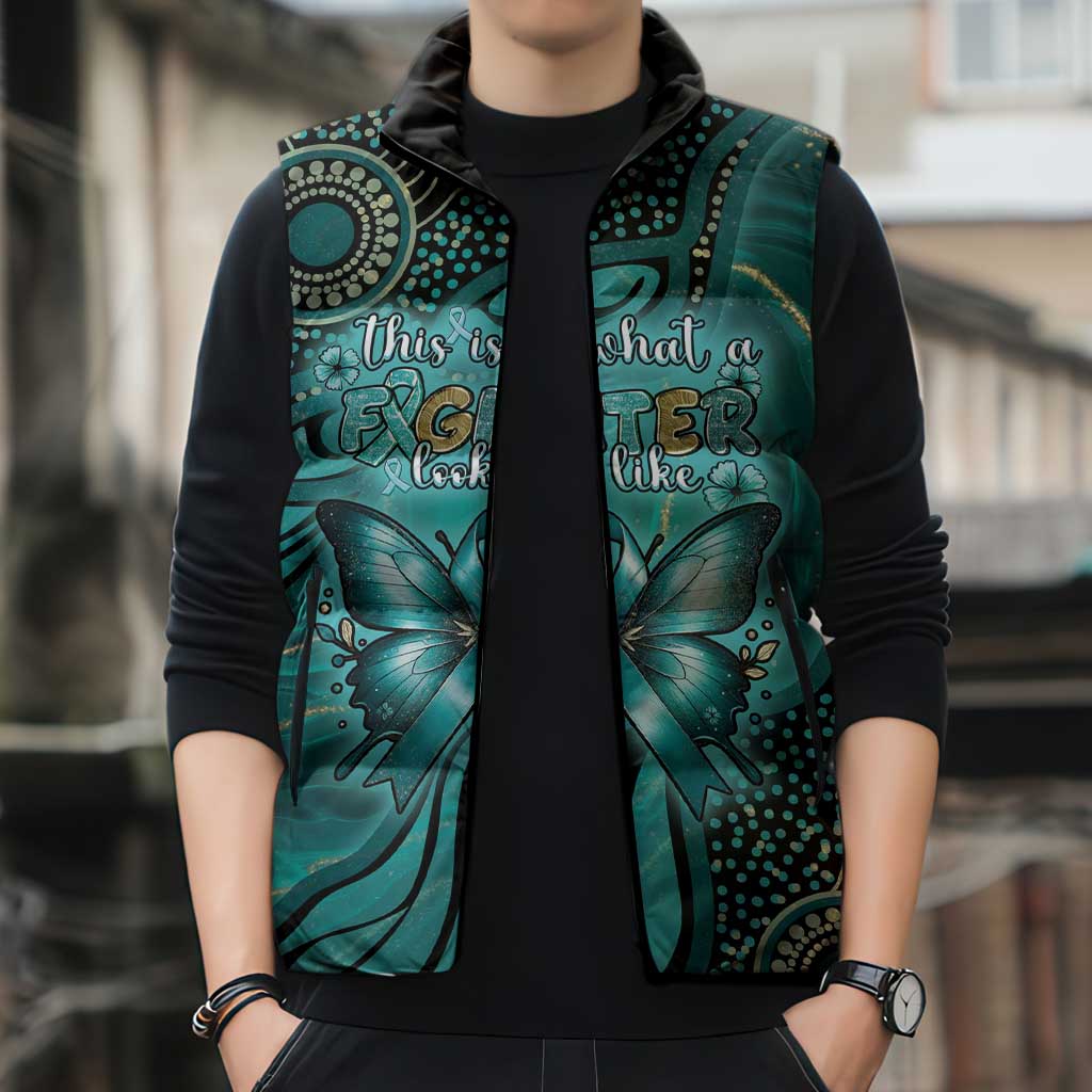 Personalised Ovarian Cancer Awareness Sleeveless Puffer Jacket This Is What A Fighter Looks Like