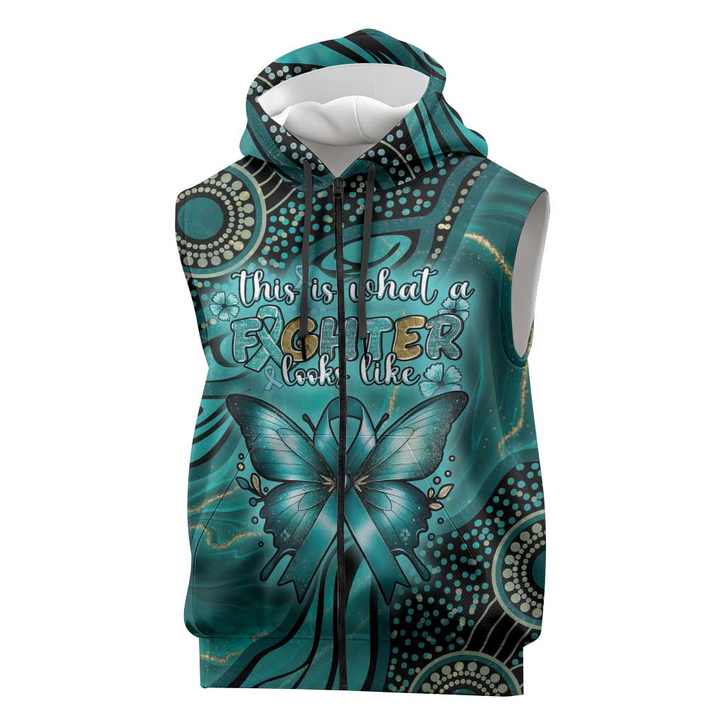Personalised Ovarian Cancer Awareness Sleeveless Zip Hoodie This Is What A Fighter Looks Like