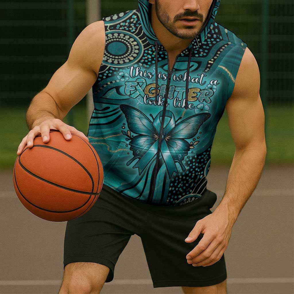 Personalised Ovarian Cancer Awareness Sleeveless Zip Hoodie This Is What A Fighter Looks Like