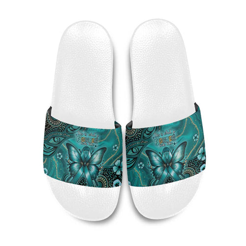 Ovarian Cancer Awareness Slide Sandals This Is What A Fighter Looks Like