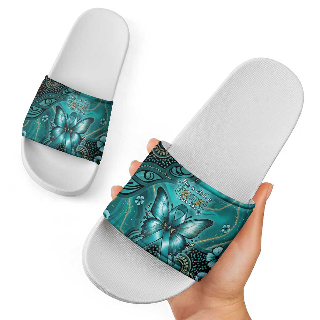 Ovarian Cancer Awareness Slide Sandals This Is What A Fighter Looks Like
