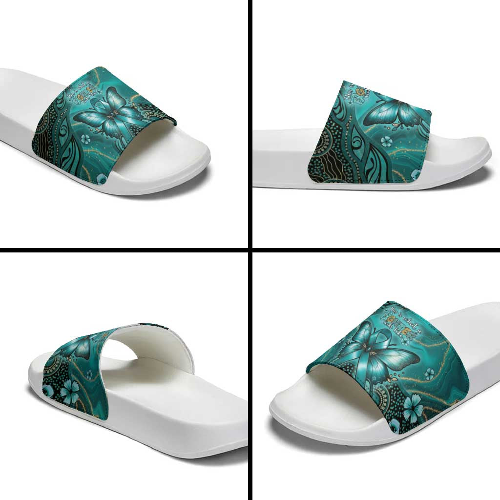 Ovarian Cancer Awareness Slide Sandals This Is What A Fighter Looks Like