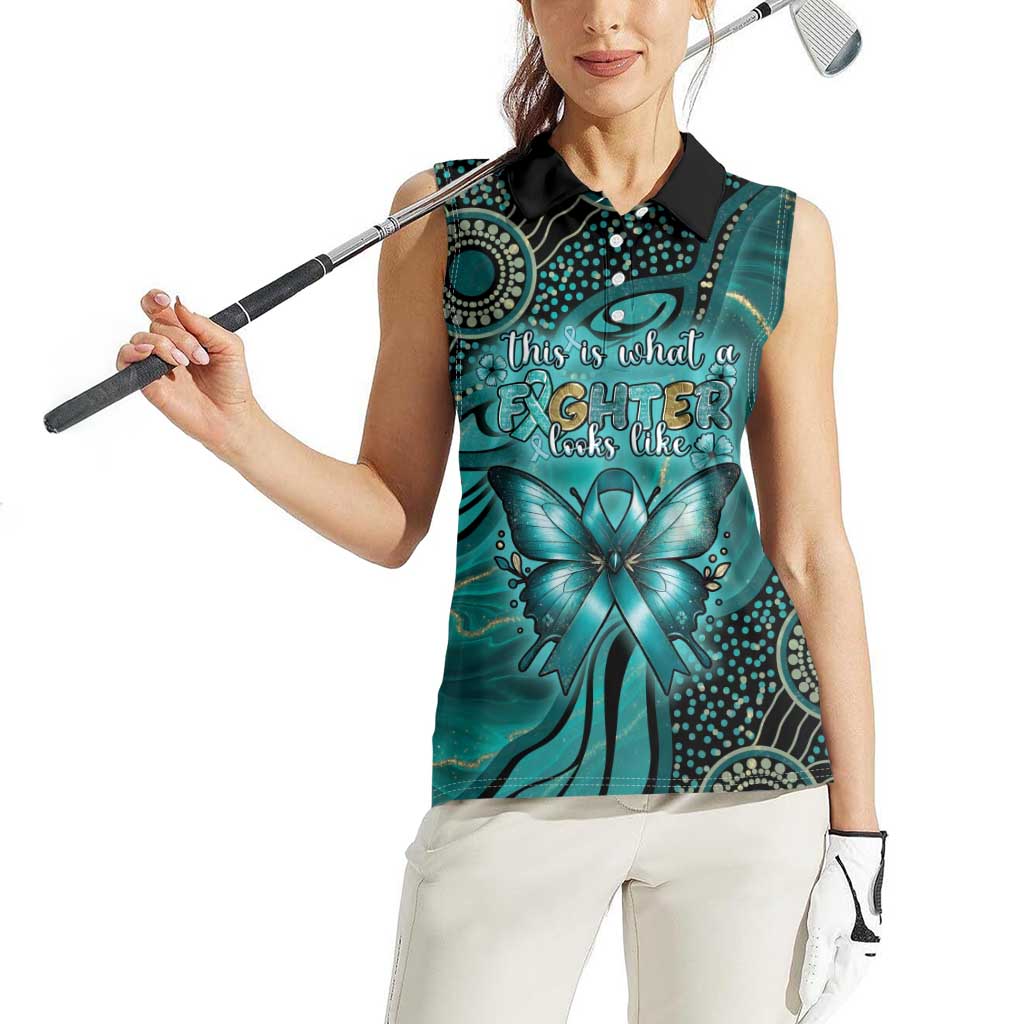 Personalised Ovarian Cancer Awareness Women Sleeveless Polo Shirt This Is What A Fighter Looks Like