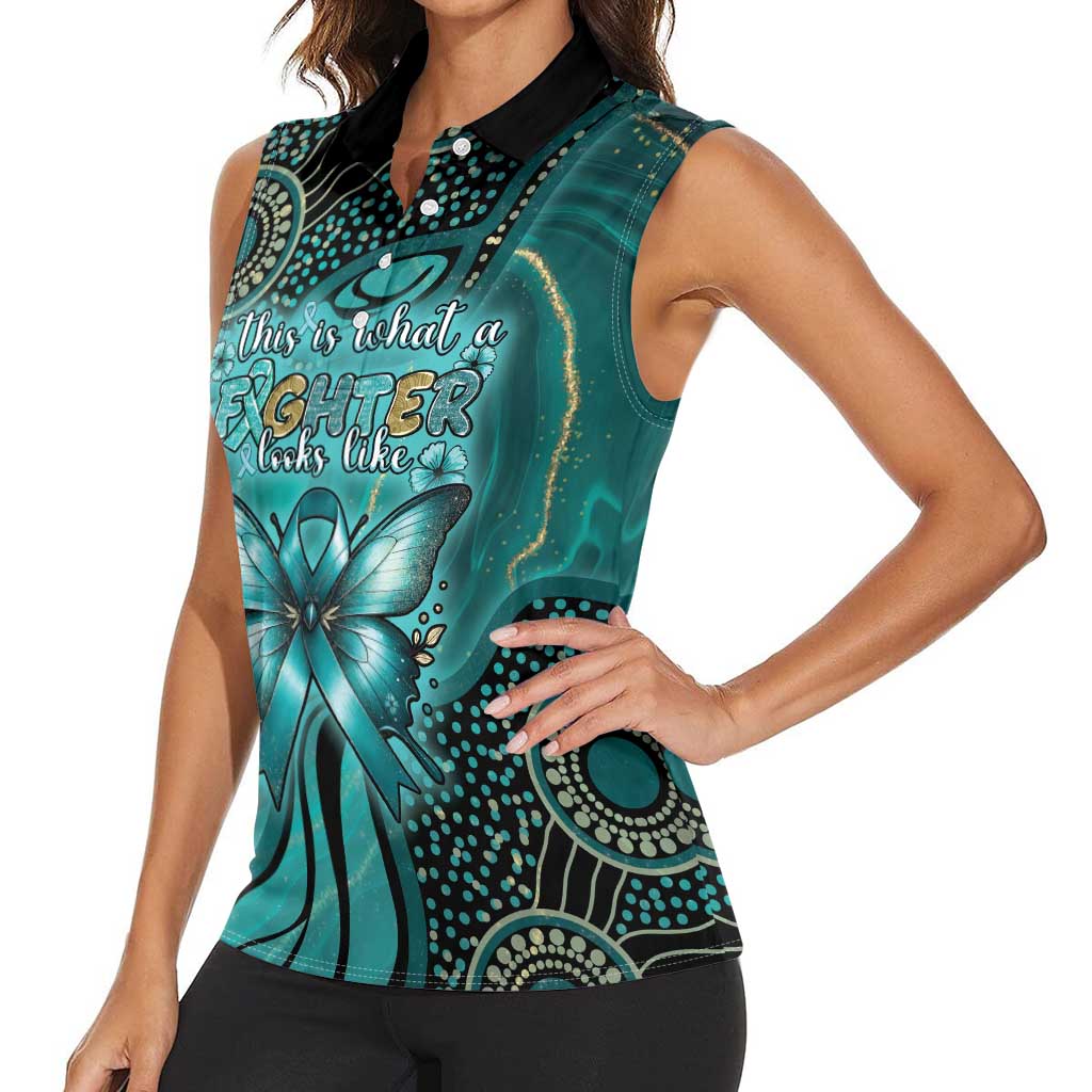 Personalised Ovarian Cancer Awareness Women Sleeveless Polo Shirt This Is What A Fighter Looks Like