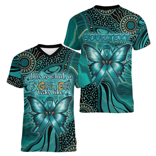 Personalised Ovarian Cancer Awareness Women V-Neck T-Shirt This Is What A Fighter Looks Like