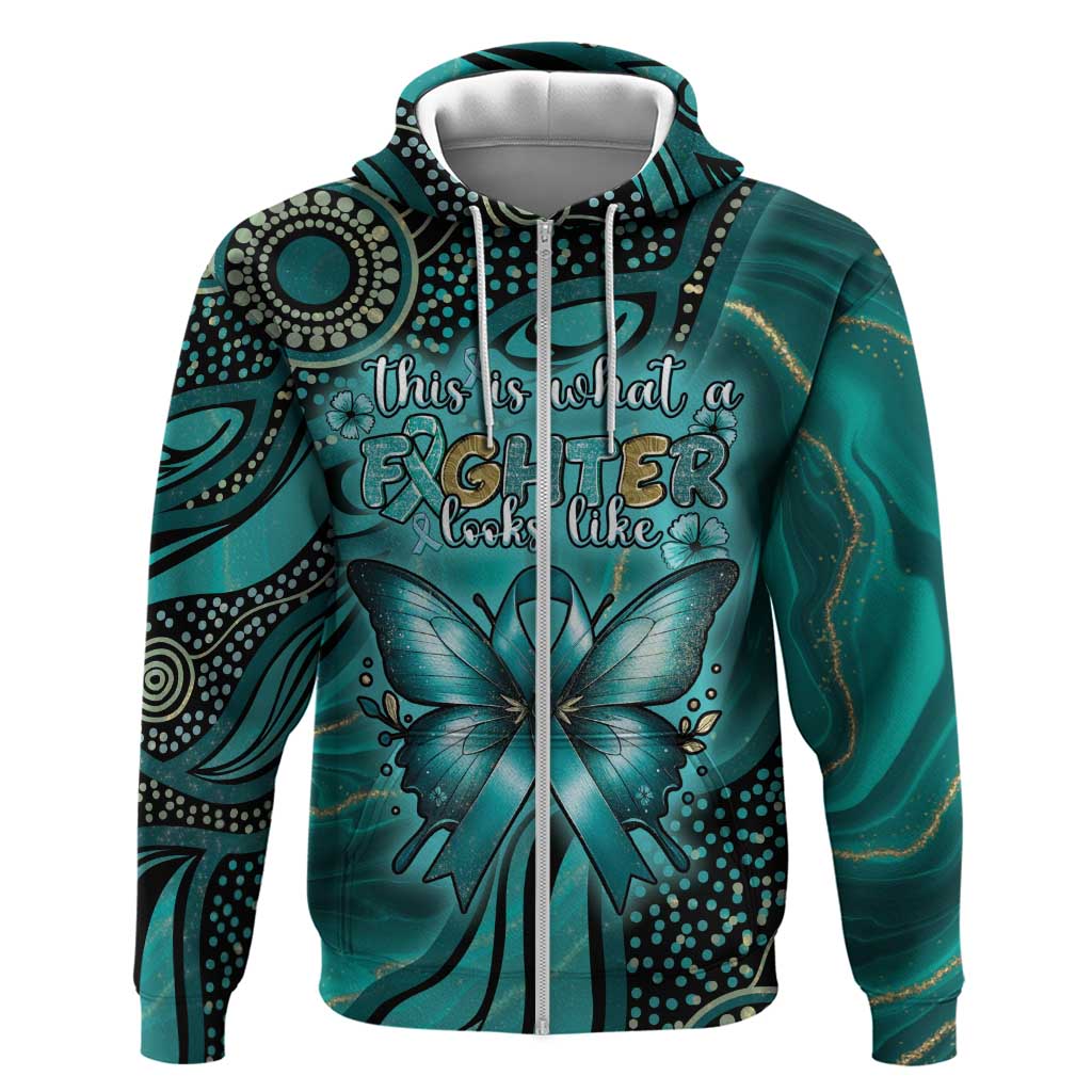 Personalised Ovarian Cancer Awareness Zip Hoodie This Is What A Fighter Looks Like