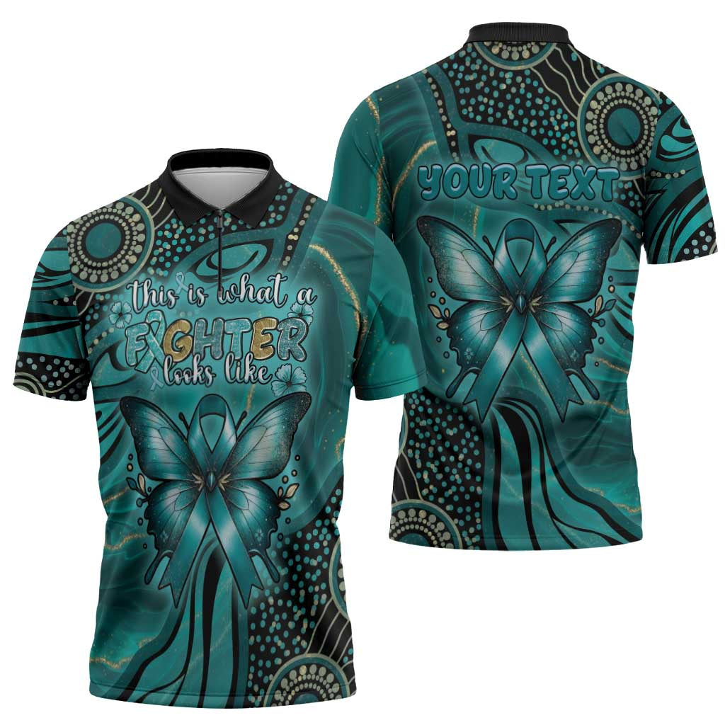 Personalised Ovarian Cancer Awareness Zipper Polo Shirt This Is What A Fighter Looks Like