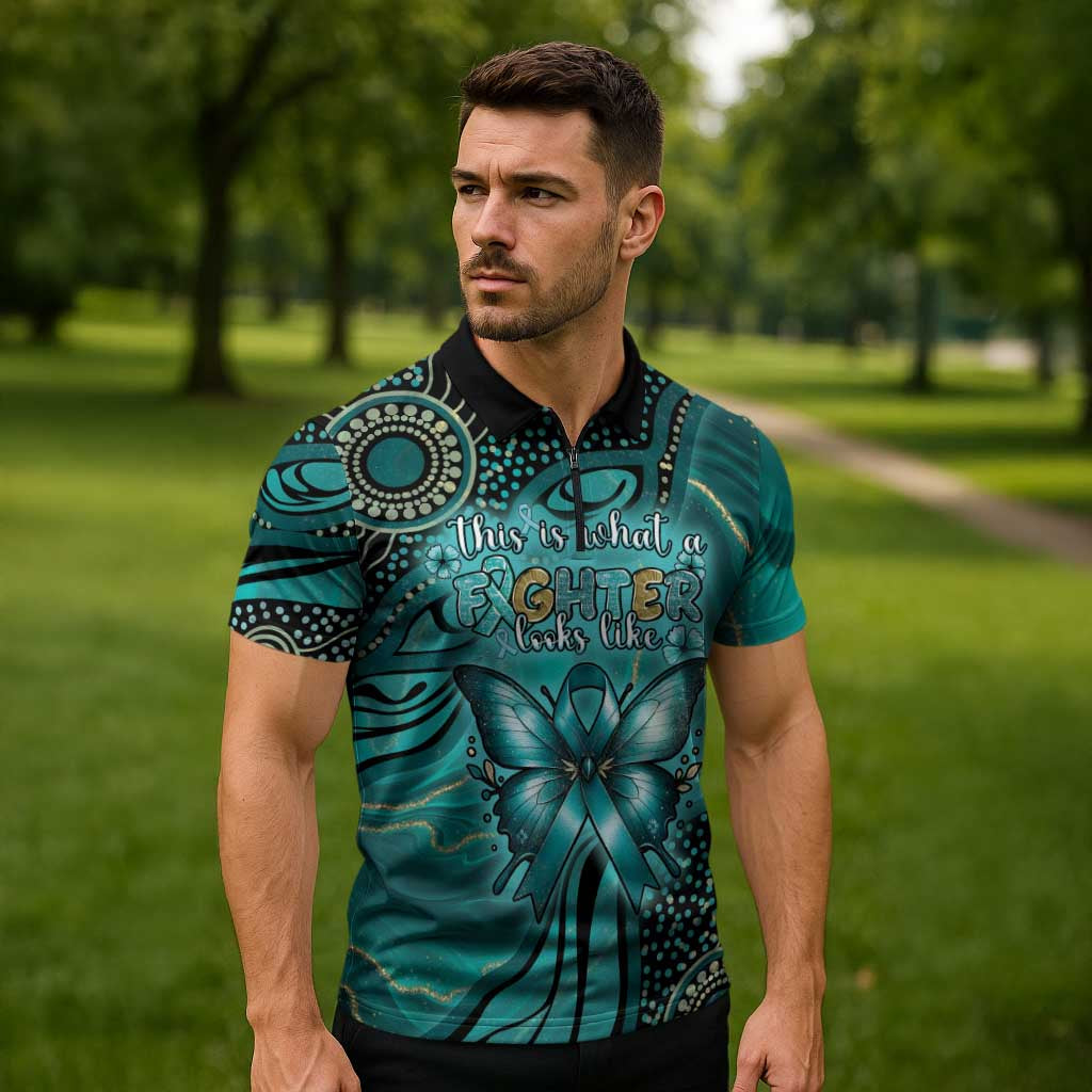 Personalised Ovarian Cancer Awareness Zipper Polo Shirt This Is What A Fighter Looks Like
