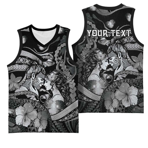 Personalised Maori Romantic Valentine Basketball Jersey The Hongi Kiss Black Galaxy