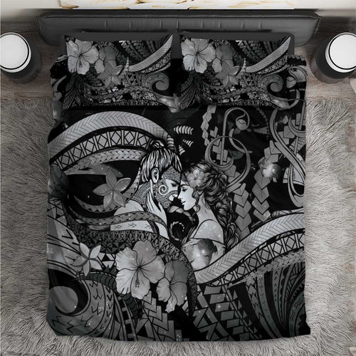 Maori Romantic Valentine Bedding Set The Hongi Kiss Black Galaxy