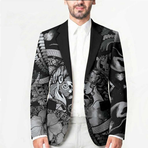 Personalised Maori Romantic Valentine Blazer The Hongi Kiss Black Galaxy
