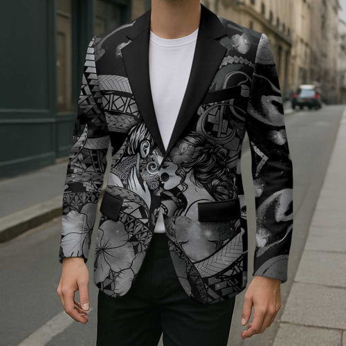 Personalised Maori Romantic Valentine Blazer The Hongi Kiss Black Galaxy