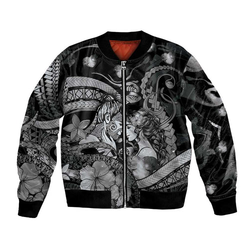Personalised Maori Romantic Valentine Bomber Jacket The Hongi Kiss Black Galaxy