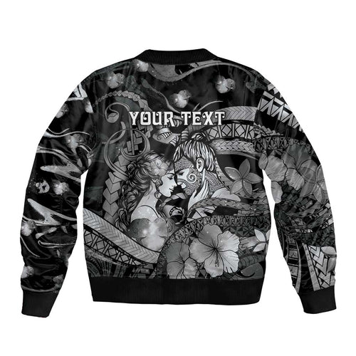 Personalised Maori Romantic Valentine Bomber Jacket The Hongi Kiss Black Galaxy