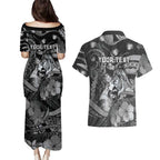 Personalised Maori Romantic Valentine Couples Matching Puletasi and Hawaiian Shirt The Hongi Kiss Black Galaxy
