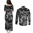 Personalised Maori Romantic Valentine Couples Matching Puletasi and Long Sleeve Button Shirt The Hongi Kiss Black Galaxy