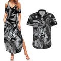 Personalised Maori Romantic Valentine Couples Matching Summer Maxi Dress and Hawaiian Shirt The Hongi Kiss Black Galaxy