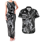 Personalised Maori Romantic Valentine Couples Matching Tank Maxi Dress and Hawaiian Shirt The Hongi Kiss Black Galaxy
