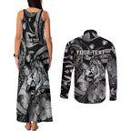 Personalised Maori Romantic Valentine Couples Matching Tank Maxi Dress and Long Sleeve Button Shirt The Hongi Kiss Black Galaxy