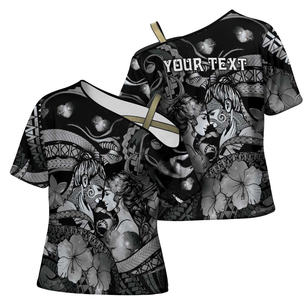 Personalised Maori Romantic Valentine Cross Shoulder Shirt The Hongi Kiss Black Galaxy