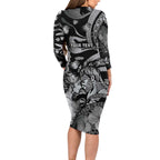 Personalised Maori Romantic Valentine Family Matching Long Sleeve Bodycon Dress and Hawaiian Shirt The Hongi Kiss Black Galaxy